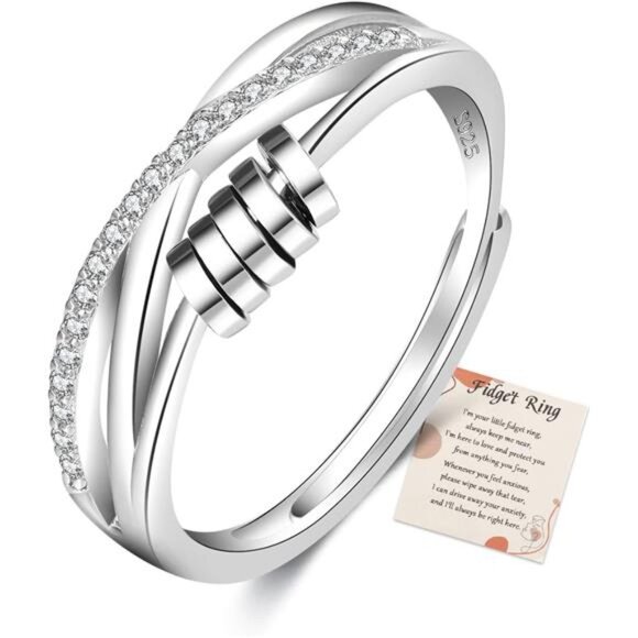 Anxiety Ring for Women 925 Sterling Silver Fidget Ring With Cubic Zircon - Picture 1 of 7